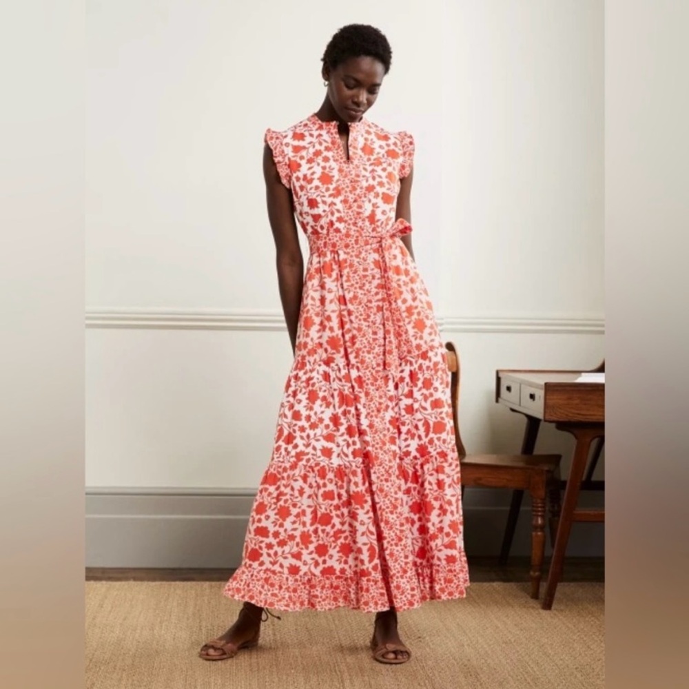 Boden Women’s Tiered Ruffle Maxi Dress Papaya, Botanic Silhouette size 2R